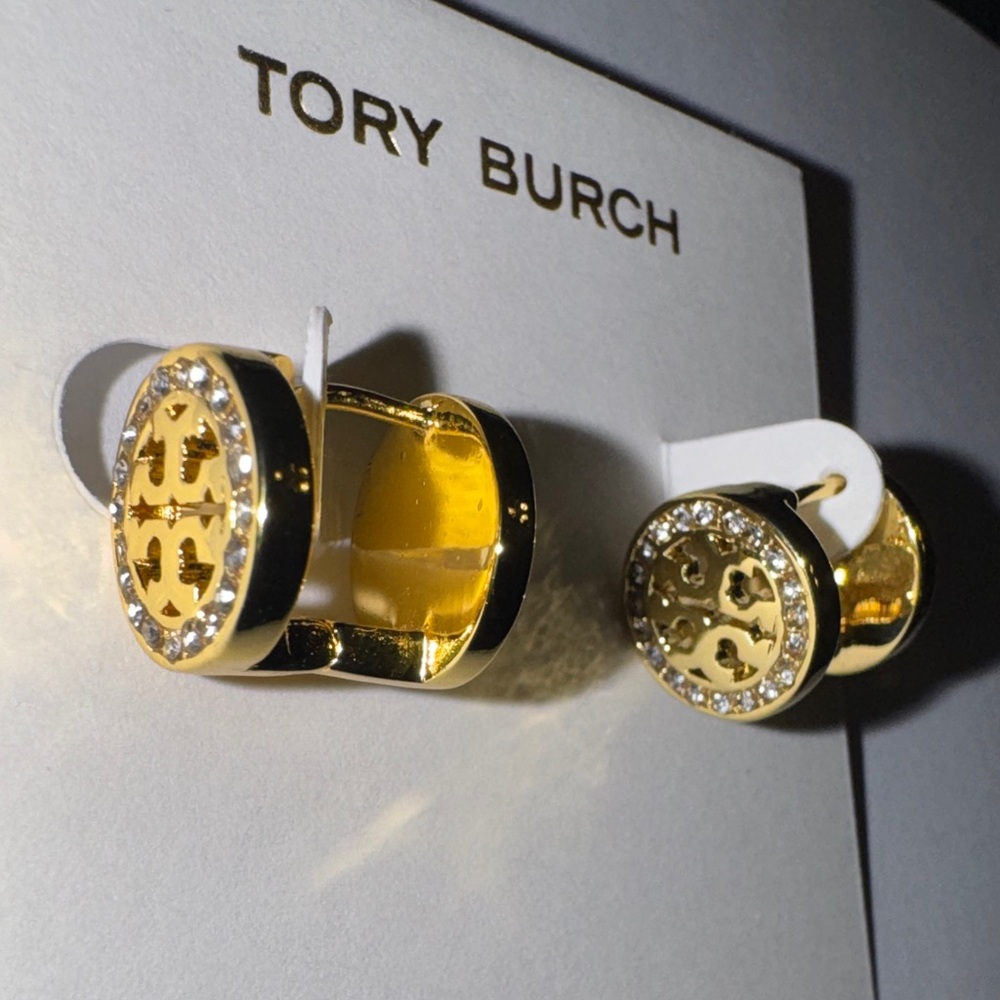NEW-Tory Burch Gold and Black two way Stud Earrings